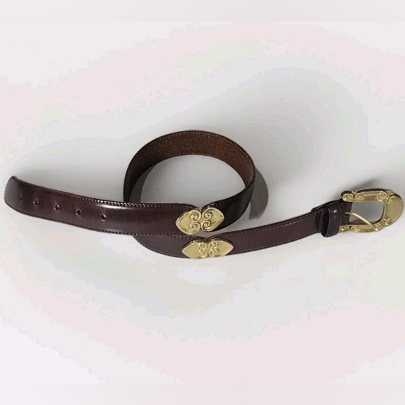 Fossil Ornate Brass Hardware Genuine Leather Belt Size M Heart Concho Westen VTG